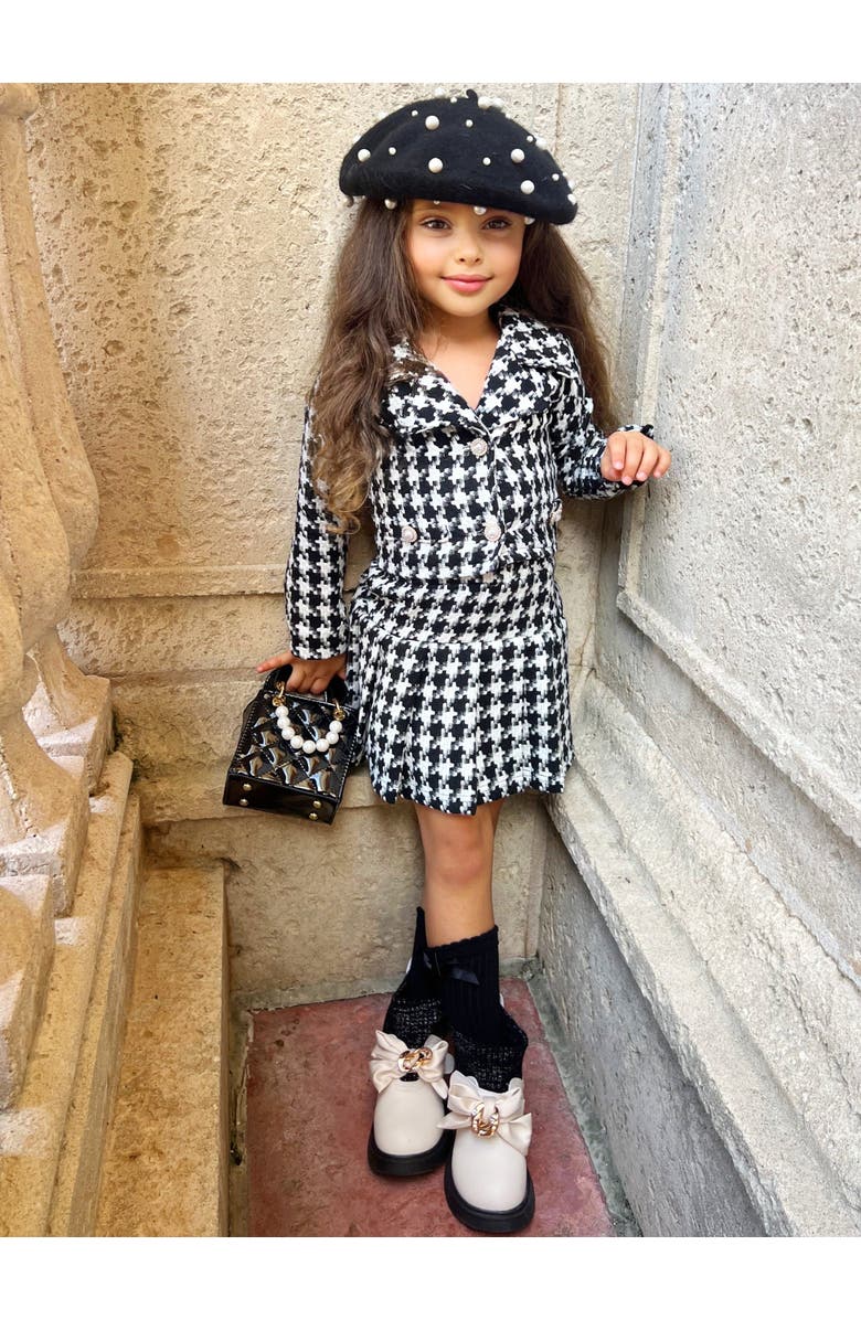 Mia Belle Girls Cute Festive Jacket and Pleated Skirt Set, Alternate, color, Black