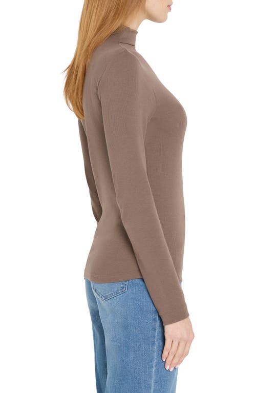 Nic + Zoe Nic+zoe Perfect Rib Cotton Blend Funnel Neck Top In Brown