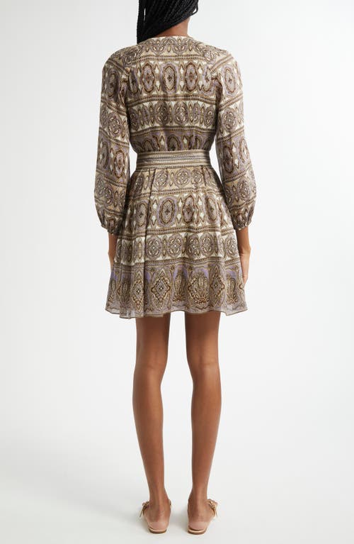 Veronica Beard Kumar Linen Silk Printed Shirt Dress In Stone Khaki Multi