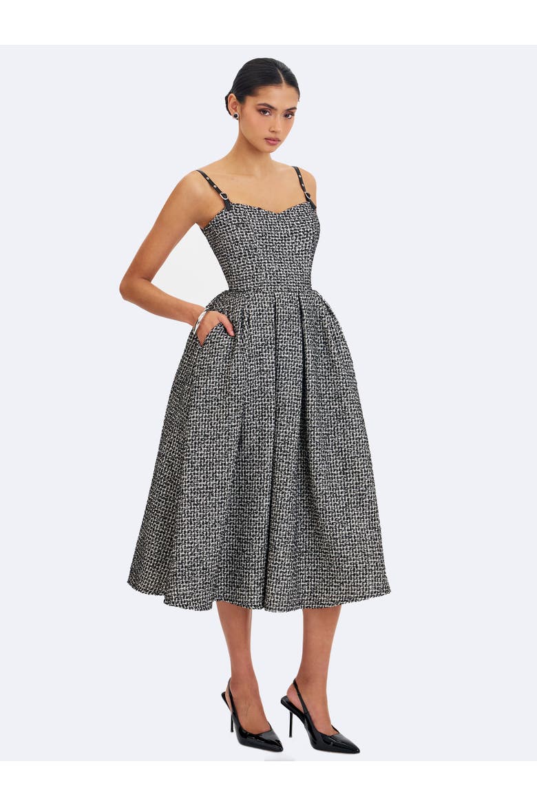 Katalina Tweed Backless Midi Dress, Alternate, color, Black and white