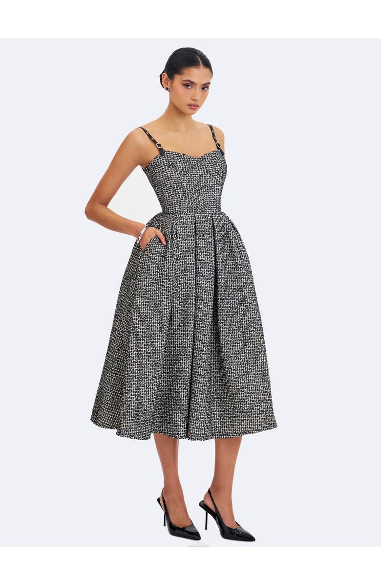 Miss Circle Katalina Tweed Backless Midi Dress, Alternate, color, Black And White