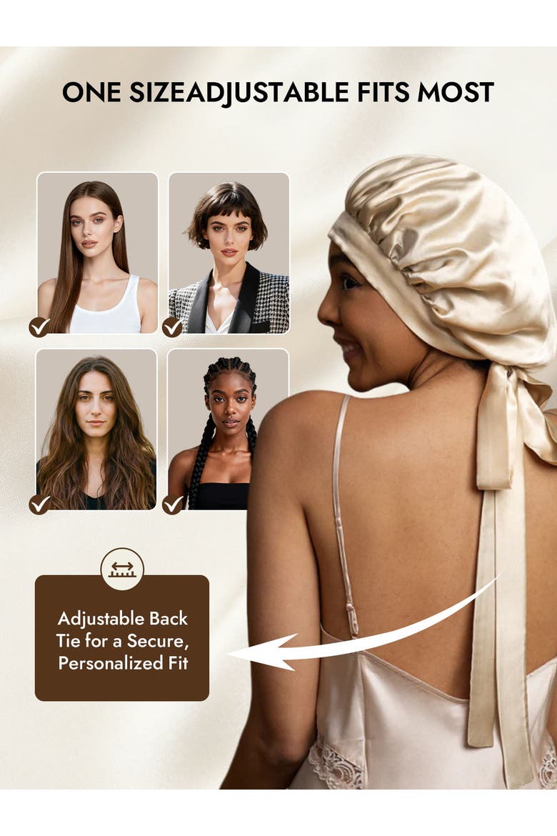 Women's Mulberry Silk Bonnet with Long Ribbons, Alternate, color, Beige