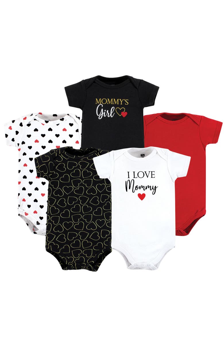 Hudson Baby Cotton Bodysuits 5-Pack, Main, color, Girl Mommy Red Black 5Pk