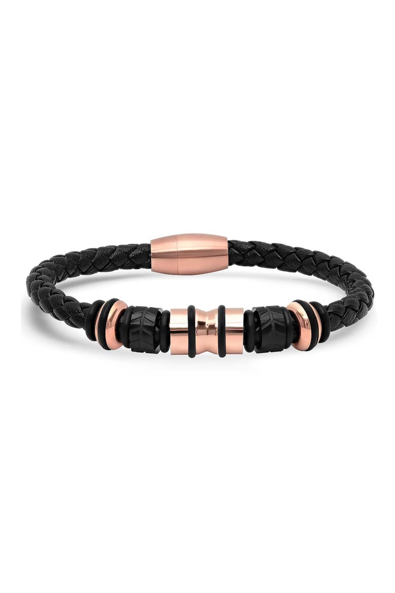 Men's Braided Leather Bracelet, Main, color, GOLD