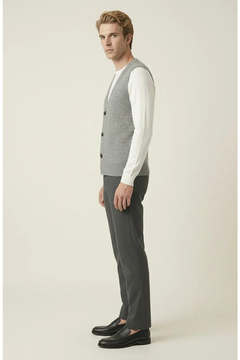 Textured Knit V Neck Button Front Vest, Alternate, color, Gray