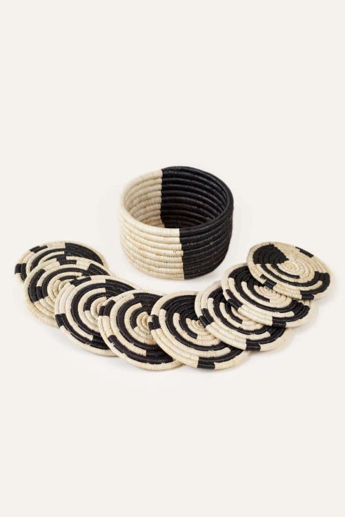 Indego Africa Split Mini Basket Set Of 8 Coasters In Natural And Black