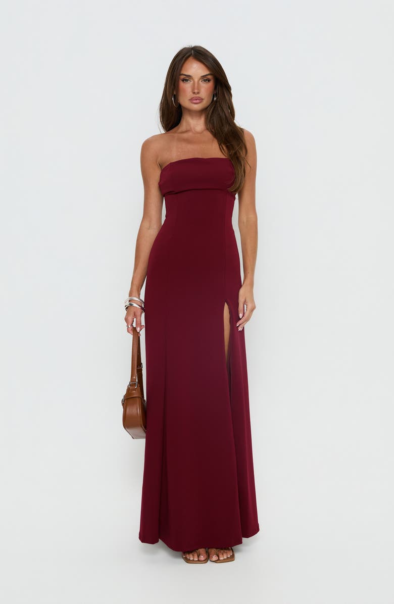 Princess Polly Diamanti High Slit Strapless Gown, Alternate, color,