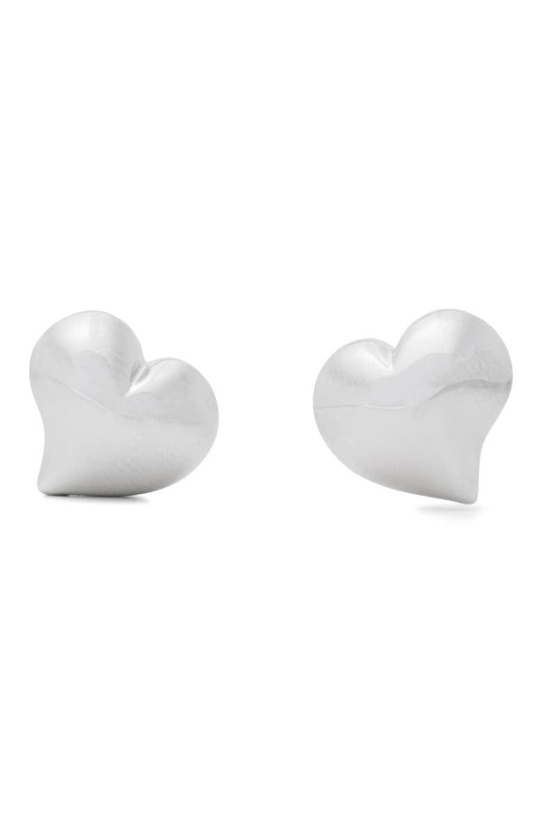 puffy heart stud earrings, Main, color, SILVER