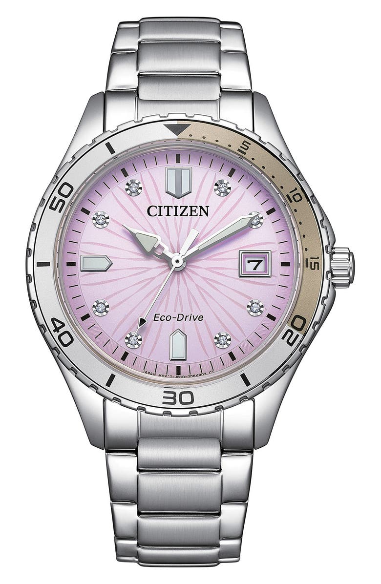 Citizen Marine Eco-Drive Bracelet Watch, 37mm, Main, color, Silver/ Lilac