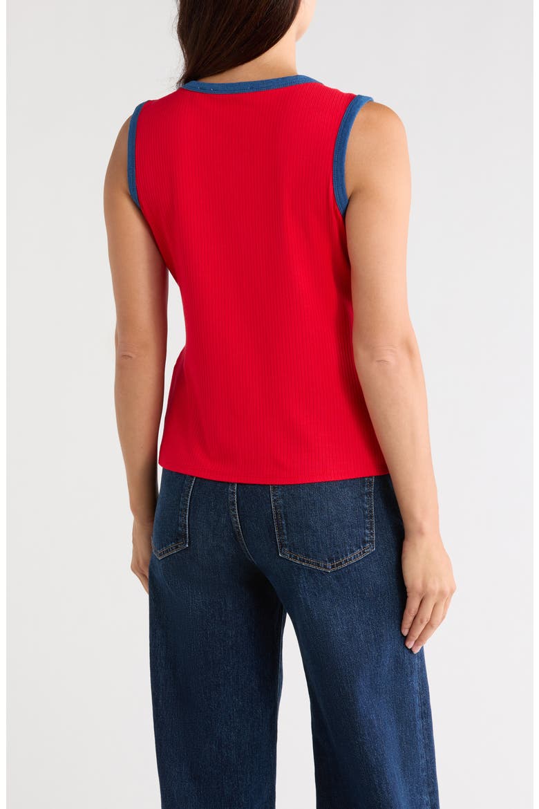 Contrast Trim Ribbed Button Front Vest, Alternate, color, SO RED / MEDIUM WASH