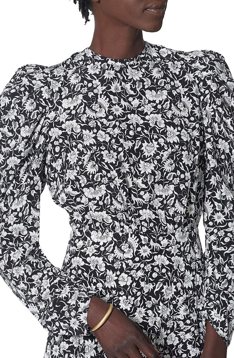 Joie Celyn Floral Puff Long Sleeve Silk Dress, Alternate, color, 