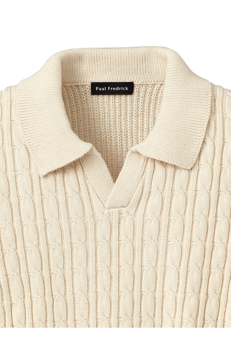 Cotton Cable V-neck Polo, Alternate, color, Ivory