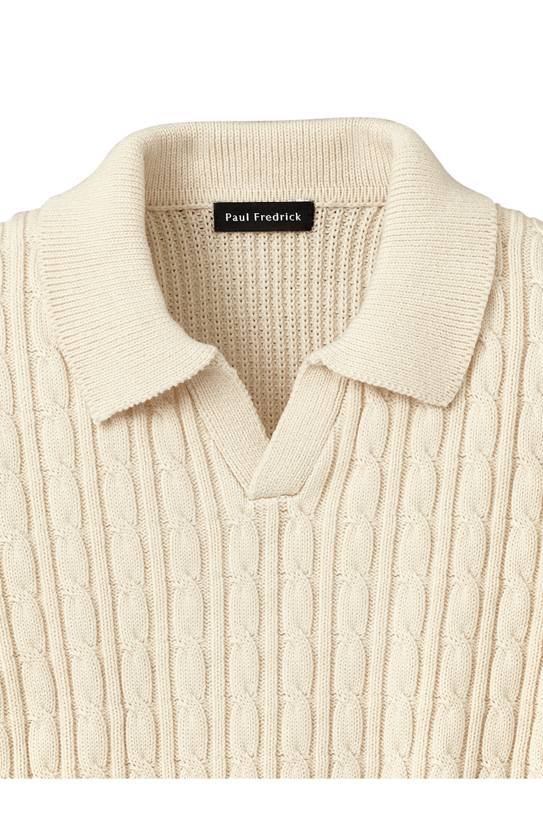 Paul Fredrick Cotton Cable V-neck Polo, Alternate, color, Ivory