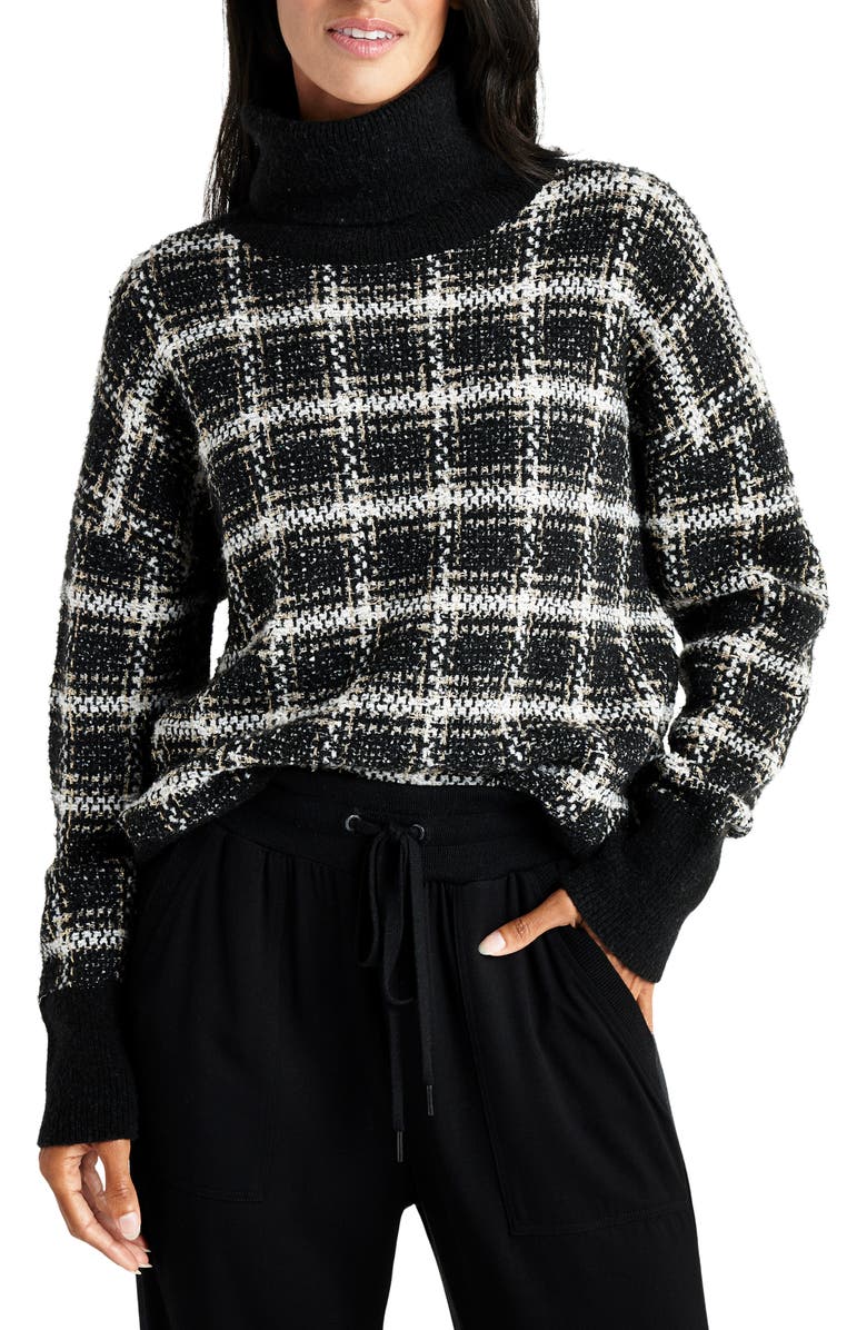 Splendid Ginny Plaid Turtleneck Sweater, Main, color, Black Plaid