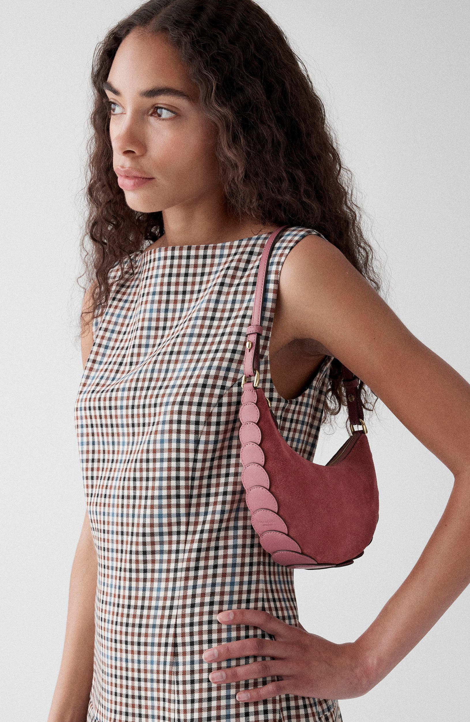 Duo Dot Gusset Suede Mini Shoulder Bag, Alternate, color, POMEGRANATE.