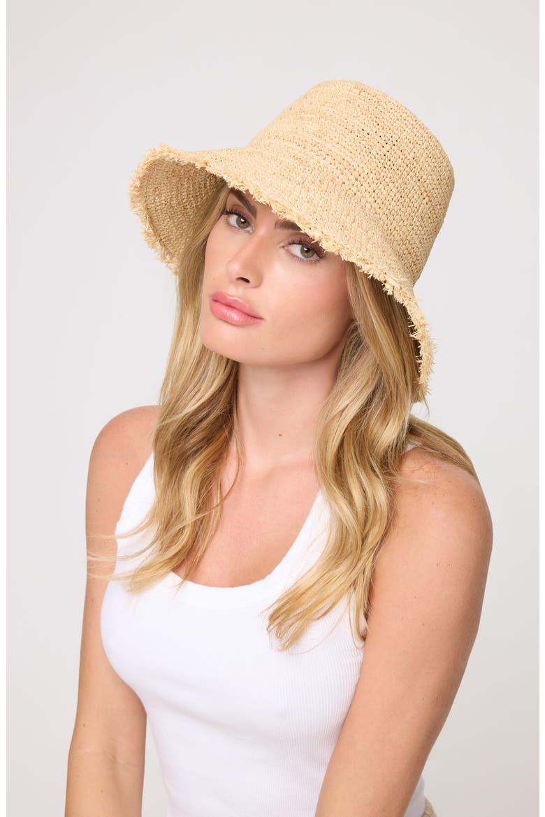 Paco Embellished Paper Raffia Bucket Hat, Alternate, color, NATURAL
