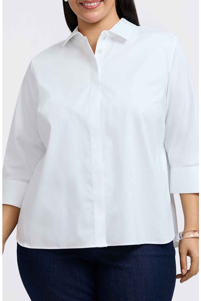 Pearly Cotton Blend Button-Up Shirt, Main, color, WHITE