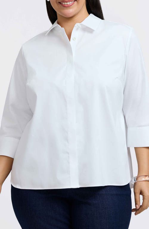 Shop Foxcroft Pearly Cotton Blend Button-up Shirt In White