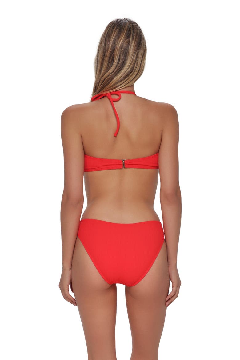 Nina Bandeau Bikini Swimsuit Top, Alternate, color, Red Hot Rib