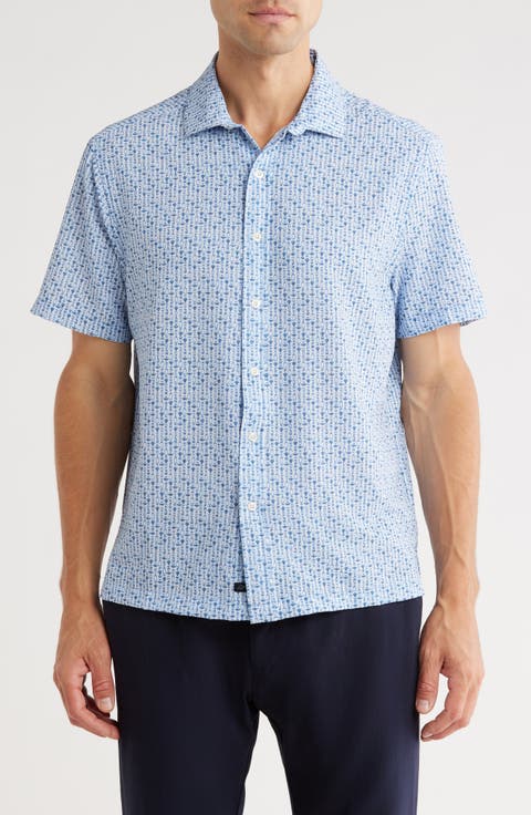 Stripe Print Seersucker Short Sleeve Shirt