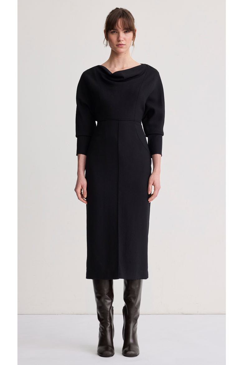 Draped Dolman Dress, Alternate, color, Black Crepe