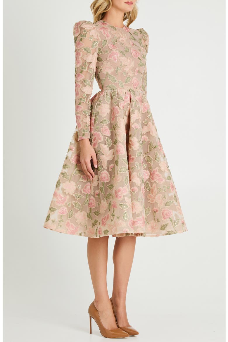 Anastasia Sequin Floral Fit & Flare Cocktail Dress, Alternate, color, ROSE/ GREEN FLORAL
