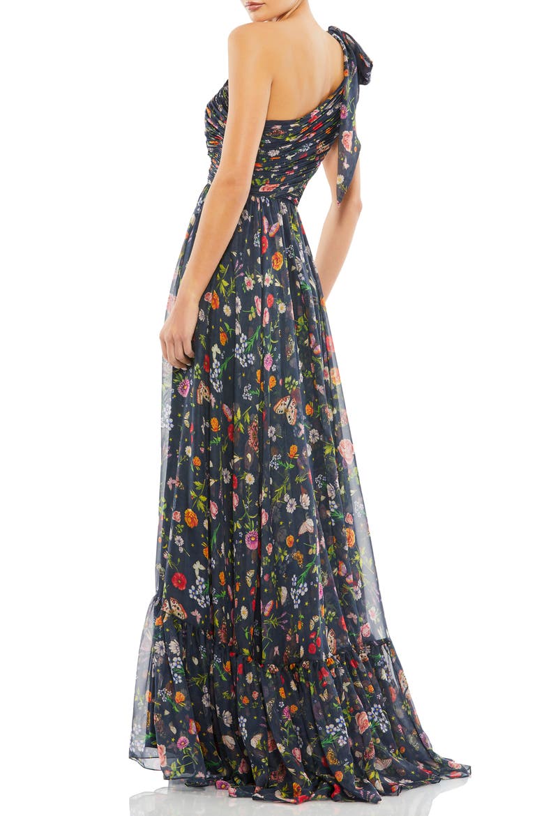 Tied One Shoulder Cut-Out Flowy Gown, Alternate, color, NAVY MULTI