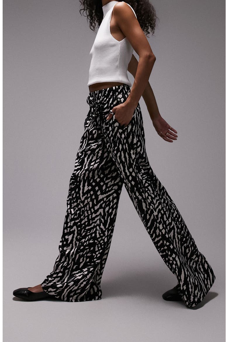 Satin Wide Leg Drawstring Pants, Alternate, color, BLACK MULTI