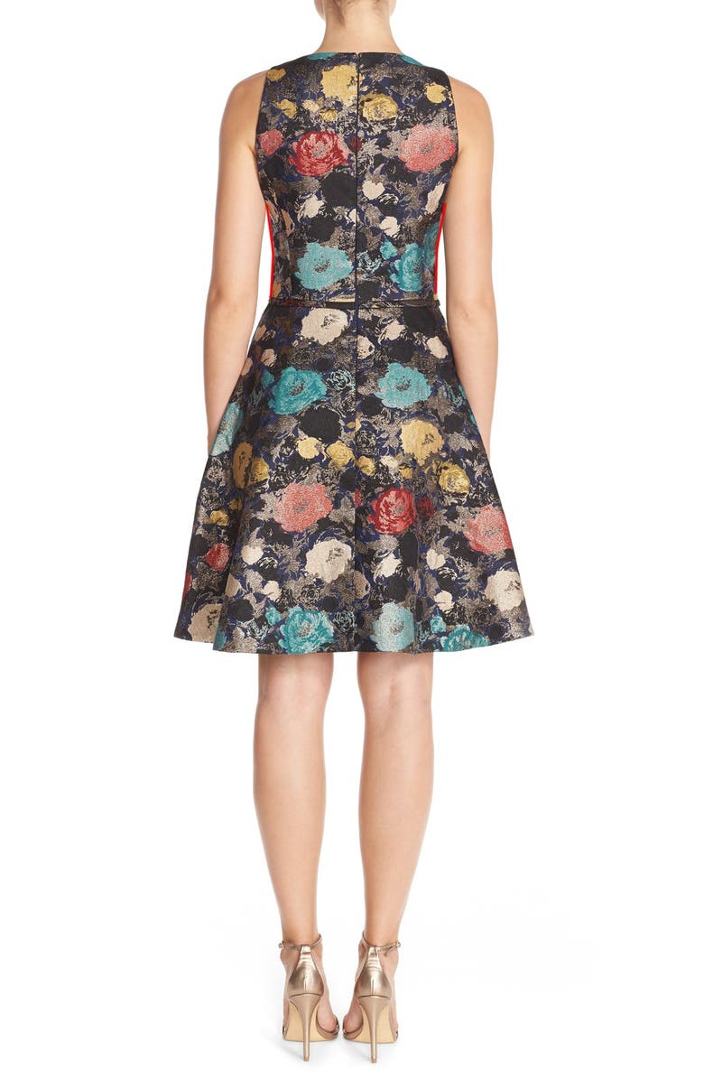 Tahari Floral Metallic Jacquard Fit & Flare Dress, Alternate, color,