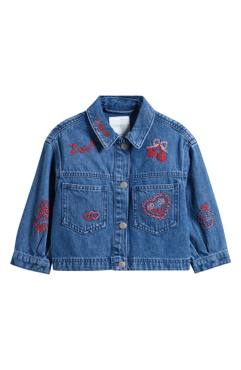 NEXT Kids' Embroidered Denim Jacket, Main, color, Blue