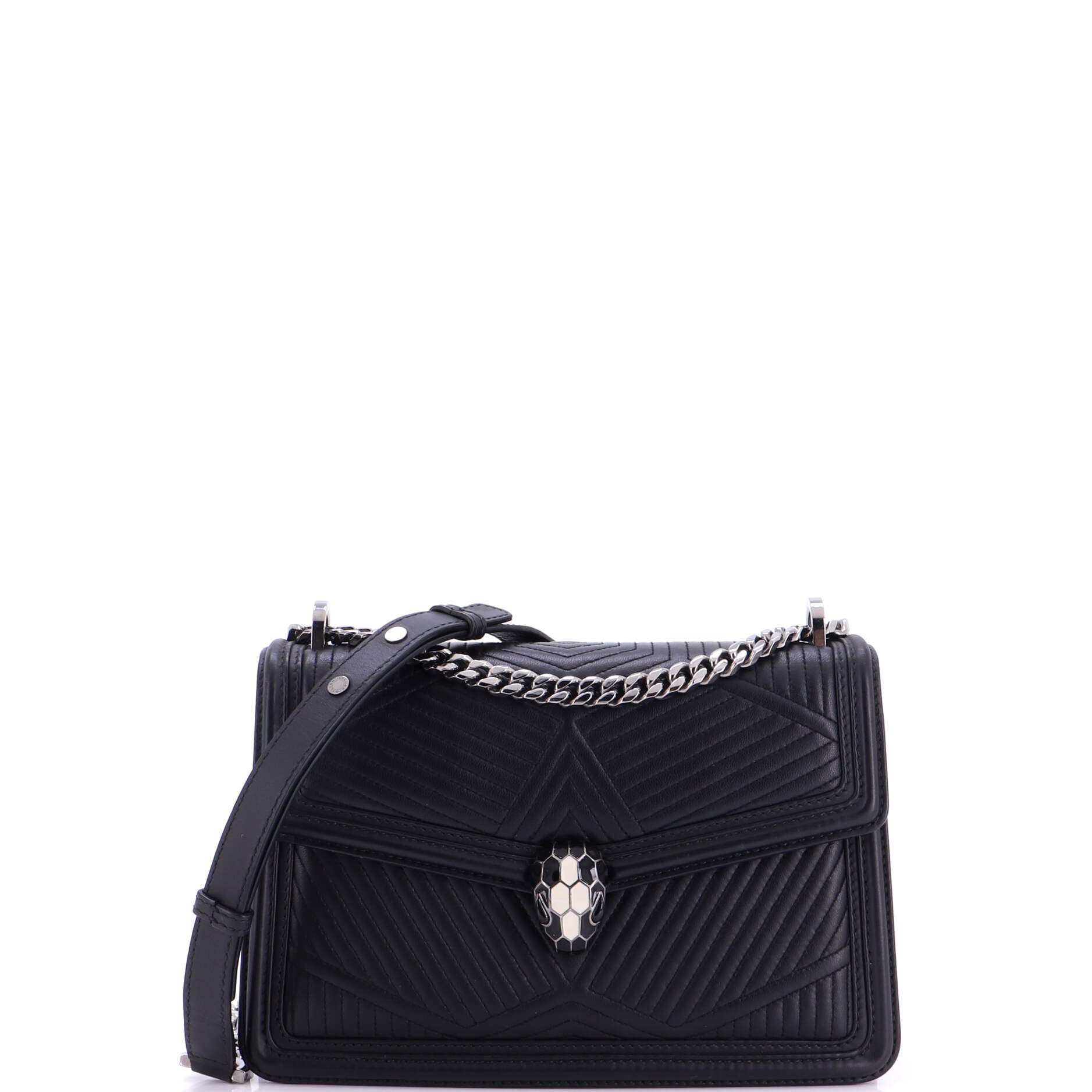 Serpenti Forever Shoulder Bag Quilted Leather Small, Main, color, Black