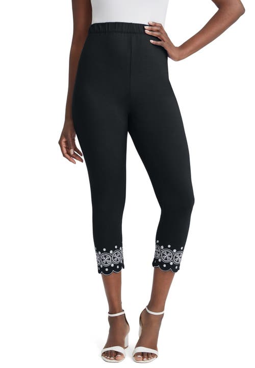 Jessica London Everyday Stretch Cotton Capri Legging In Black
