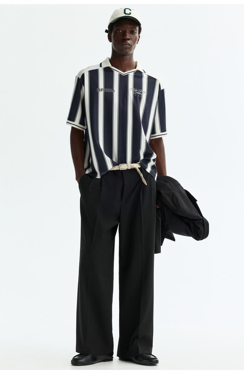 H&M Loose Fit Football Shirt, Alternate, color, Navy Blue/Striped