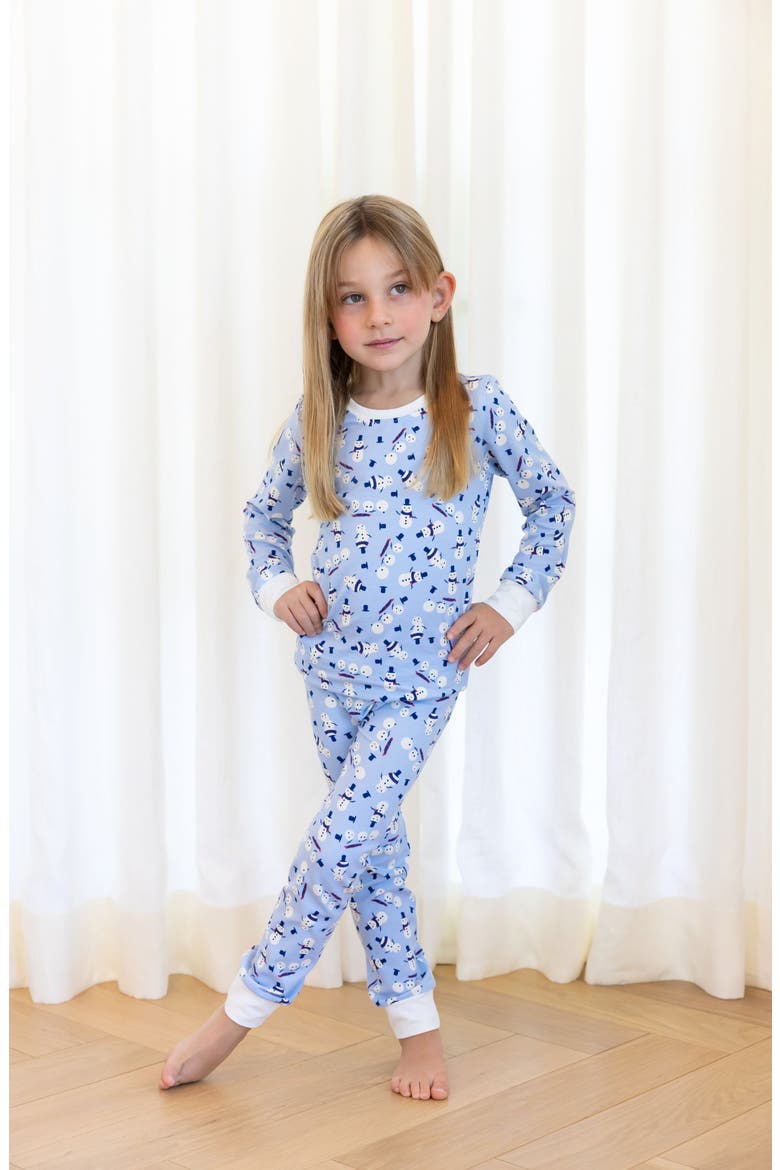 Snowman Fitted Two-Piece Stretch Organic Cotton Pajamas, Alternate, color, BLUE