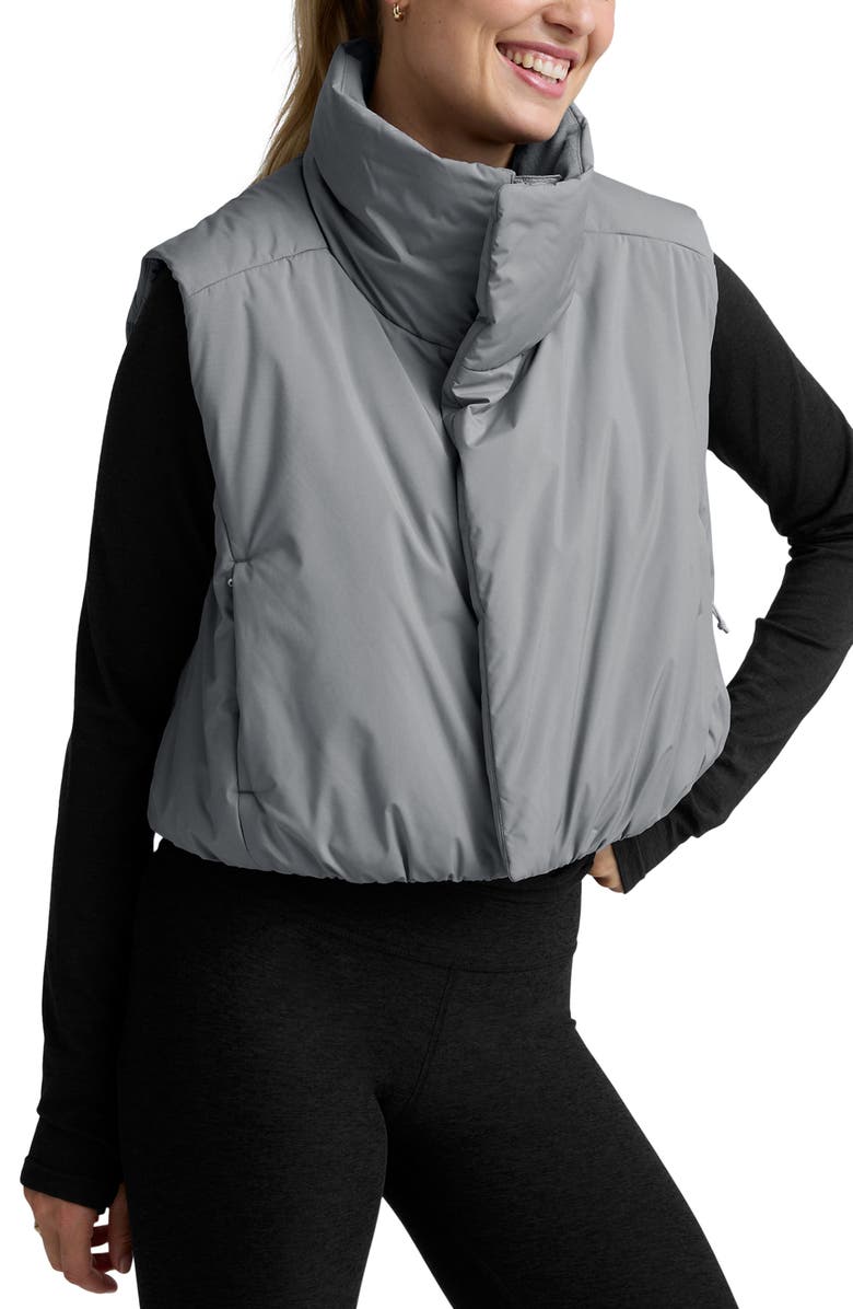 Beyond Yoga Warm-Up Water Repellent Puffer Vest, Alternate, color, Storm Gray