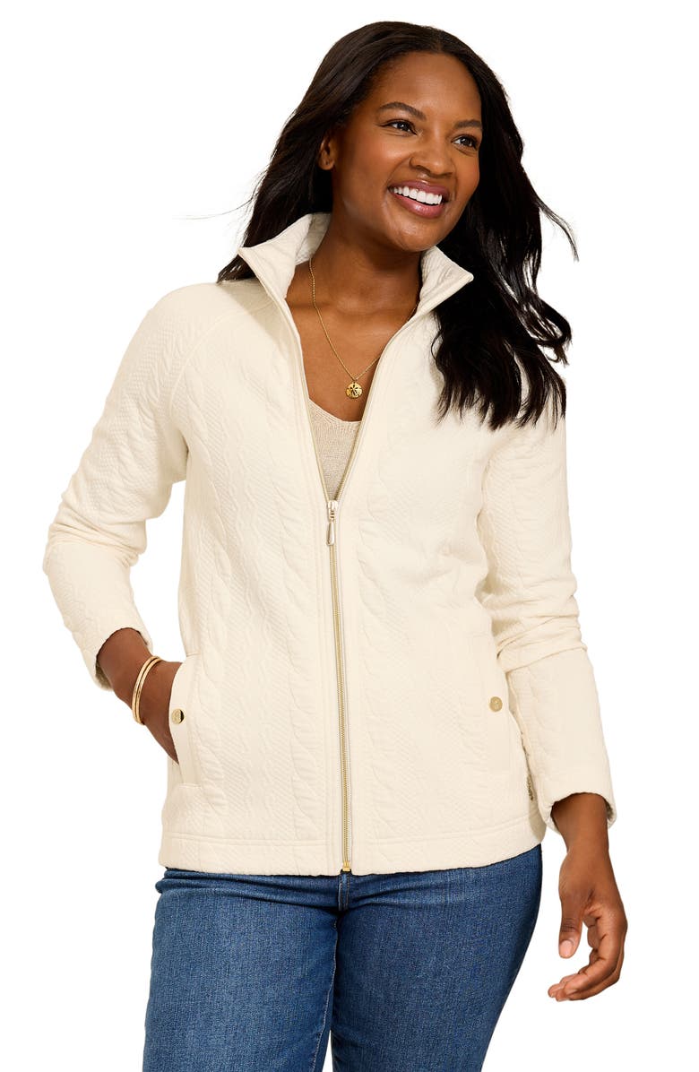 Tommy Bahama Aruba Cable Stitch Full Zip Sweatshirt, Alternate, color, Coconut