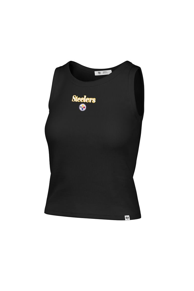 Women's '47  Black Pittsburgh Steelers Cropped Straight Cut Ribbed Baby Tank Top, Alternate, color, Black