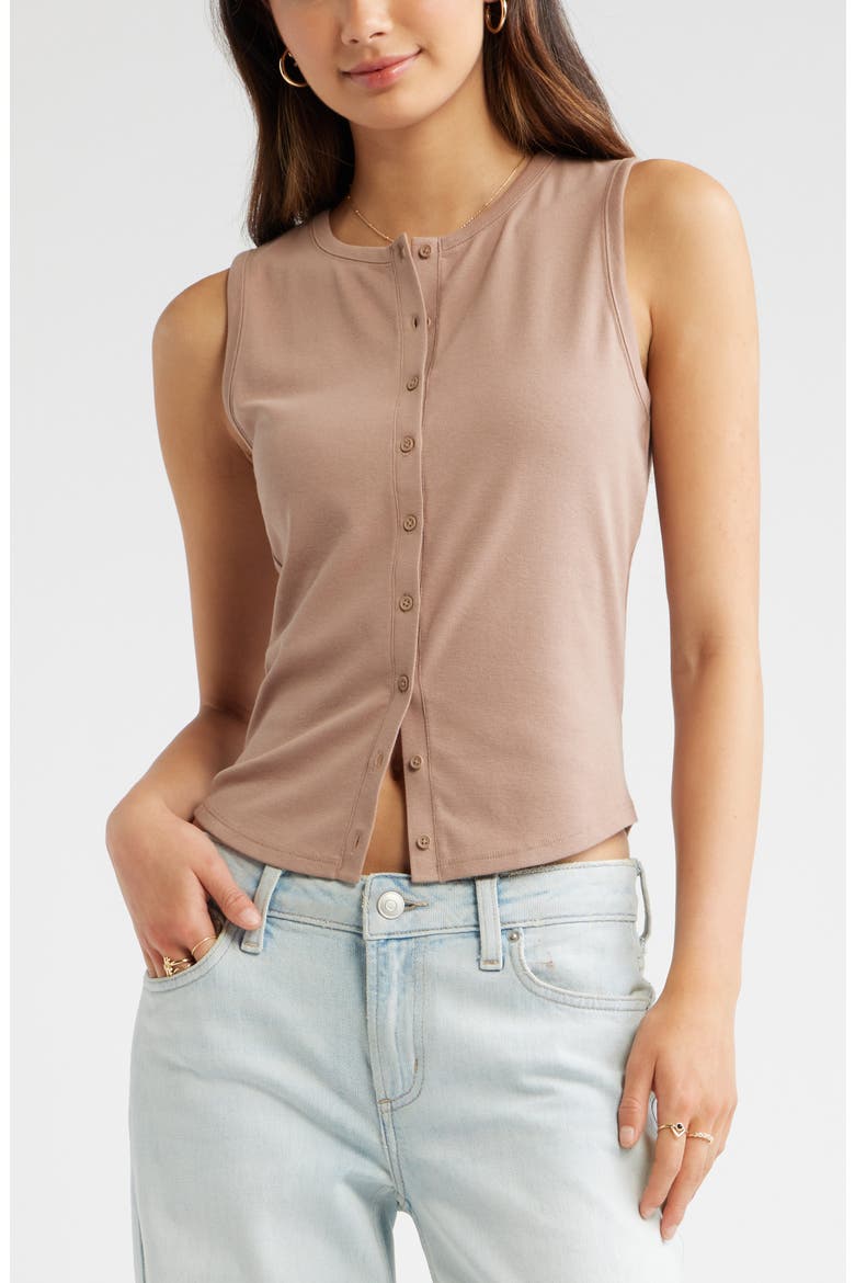 Cotton Blend Button-Up Tank, Main, color, BROWN FRESCO