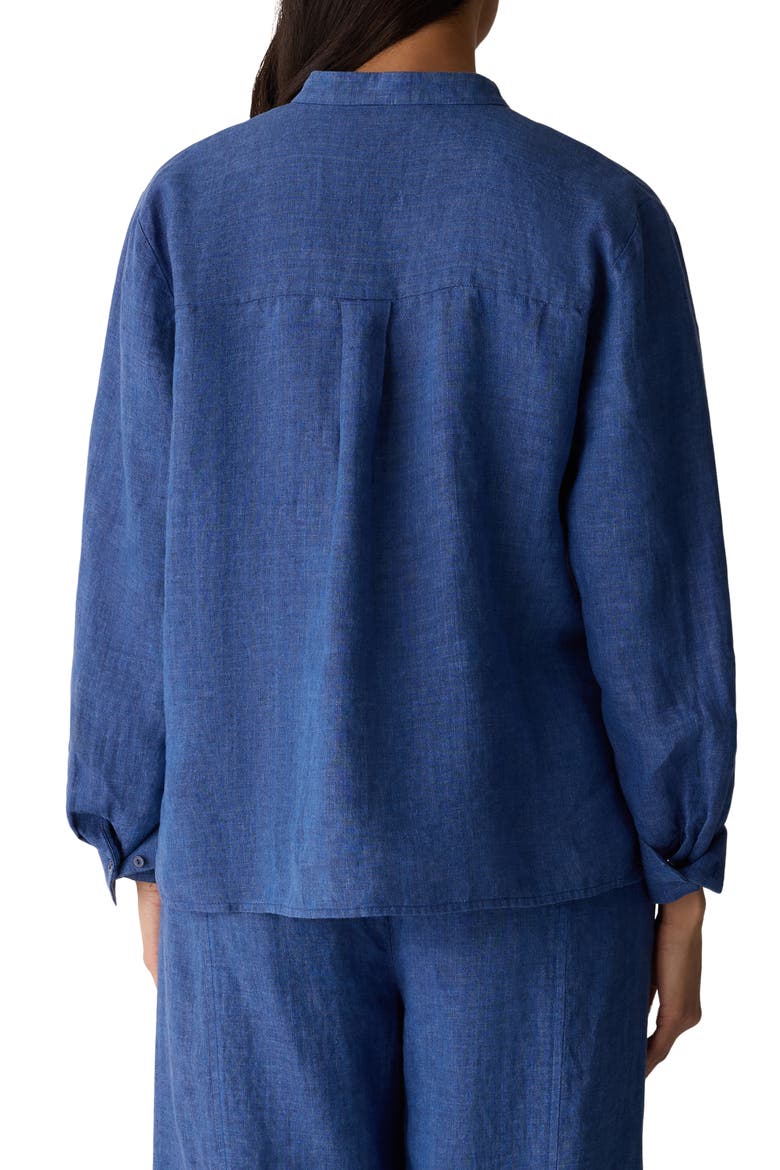 Mandarin Collar Long Sleeve Organic Linen Button-Up Shirt, Alternate, color, DEEP DIVE