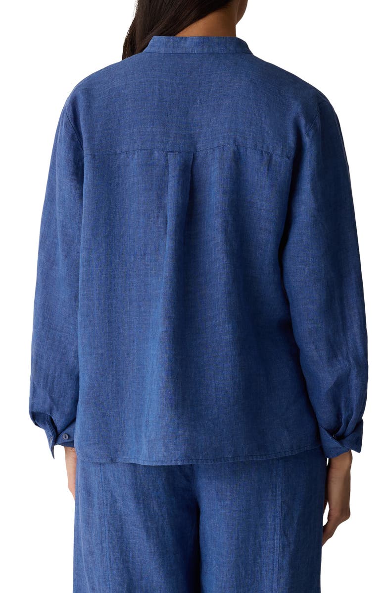 Eileen Fisher Mandarin Collar Long Sleeve Organic Linen Button-Up Shirt, Alternate, color, Deep Dive
