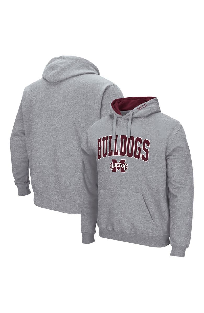 COLOSSEUM Men's Colosseum Heather Gray Mississippi State Bulldogs Arch & Logo 3.0 Pullover Hoodie, Main, color, Heather Gray