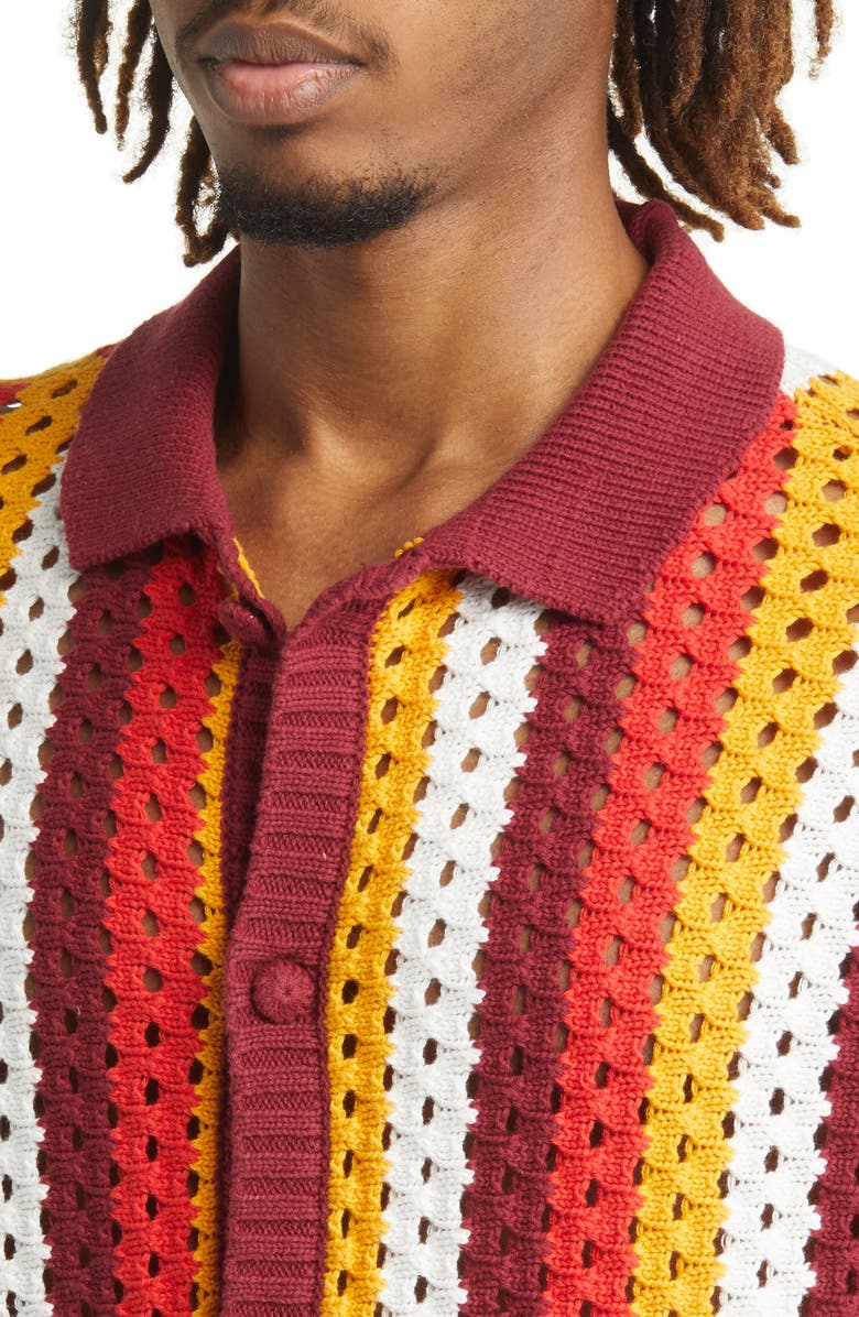 Native Youth Stripe Crochet Short Sleeve Cotton Cardigan, Alternate, color,