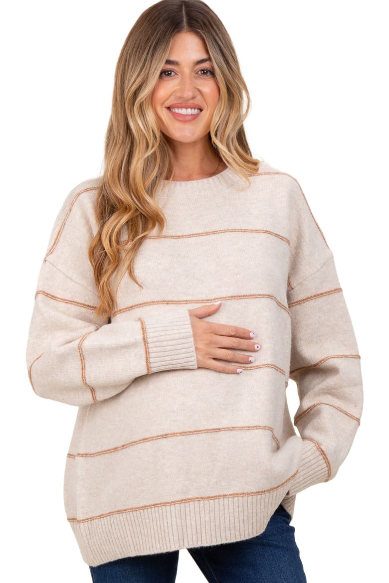 Striped Drop Shoulder Sweater, Main, color, Beige