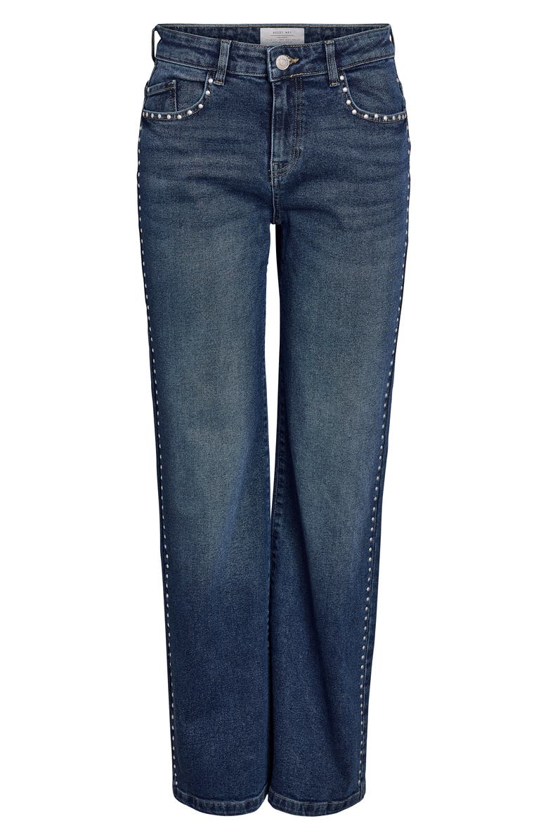 Noisy may Yolanda Studded Low Rise Wide Leg Jeans, Alternate, color, Medium Blue Denim