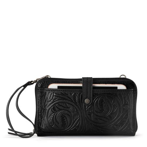 The Sak Iris Smartphone Crossbody In Black Leaf Emboss