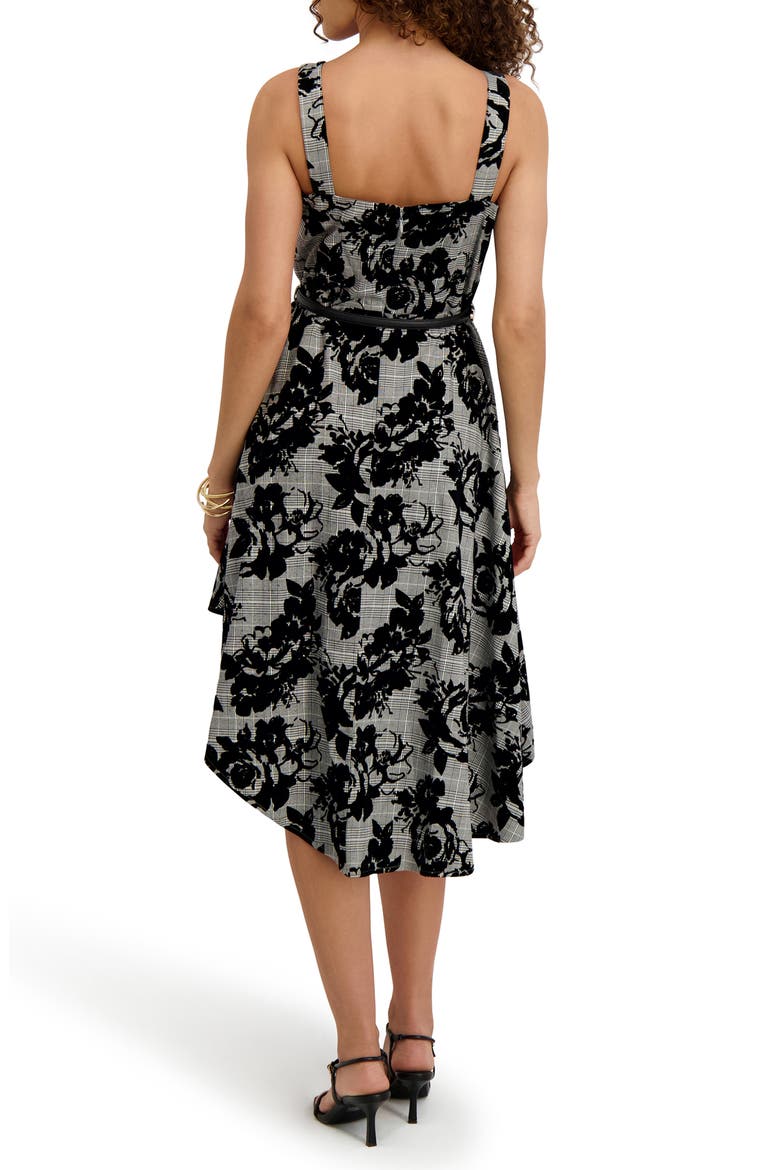 Flocked Velvet Asymmetric Dress, Alternate, color, BLK/ WHT
