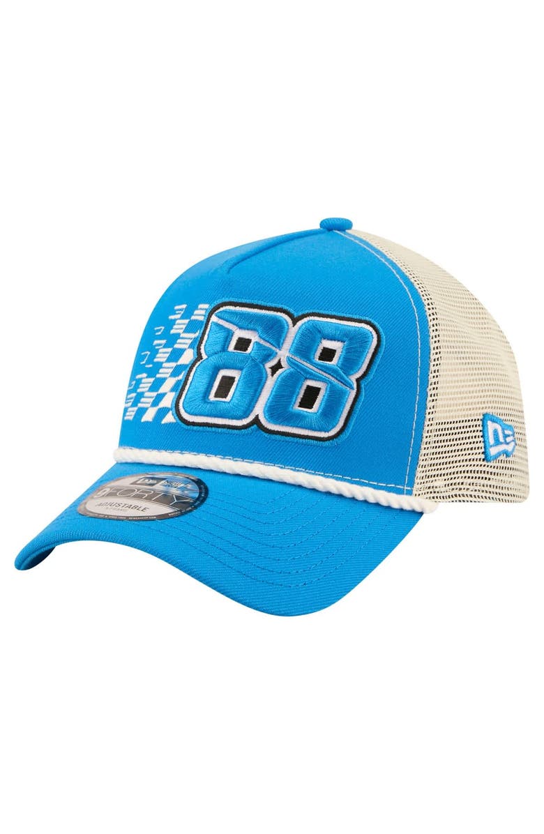 New Era Men's New Era Blue Connor Zilisch Trackhouse Driver Number A-Frame 9FORTY Trucker Rope Adjustable Hat, Alternate, color, Blue