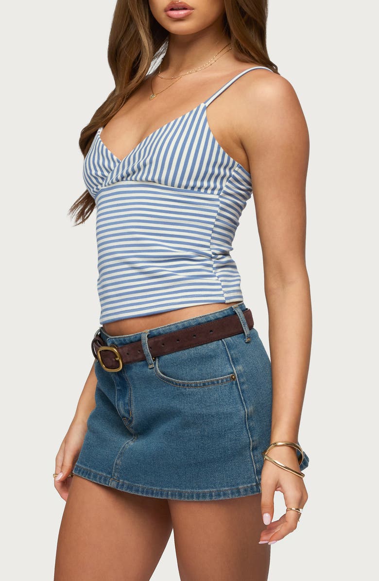 EDIKTED Emilea Stripe Stretch Cotton Camisole, Alternate, color, Blue-And-White
