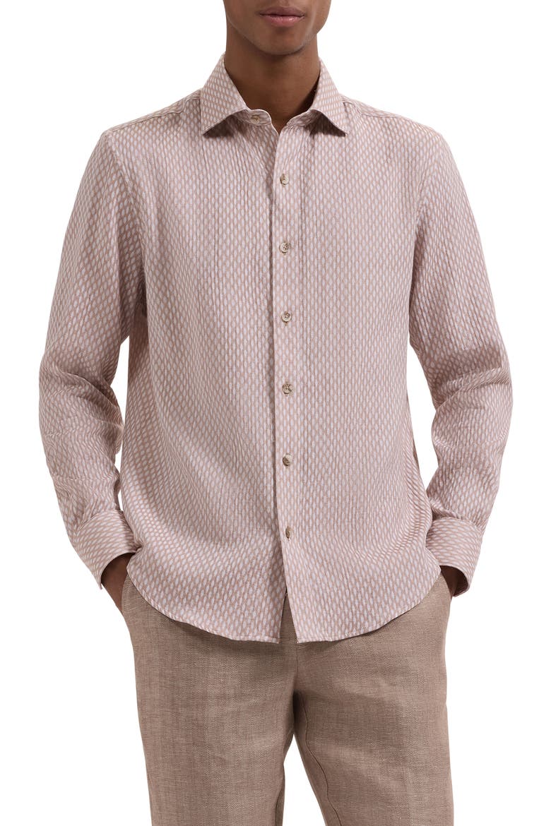 Axel Trim Fit Lattice Print Cotton Button-Up Shirt, Main, color, DESERT