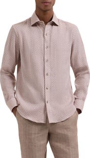 Bugatchi Axel Trim Fit Lattice Print Cotton Button-Up Shirt